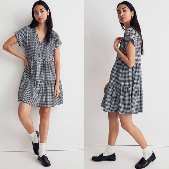 Alice + Olivia Shanti Eyelet Button Front Tiered Dress in Blue